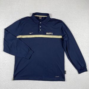 Navy Midshipmen Polo Shirt Mens Medium Nike Team Reflective Long Sleeve Football
